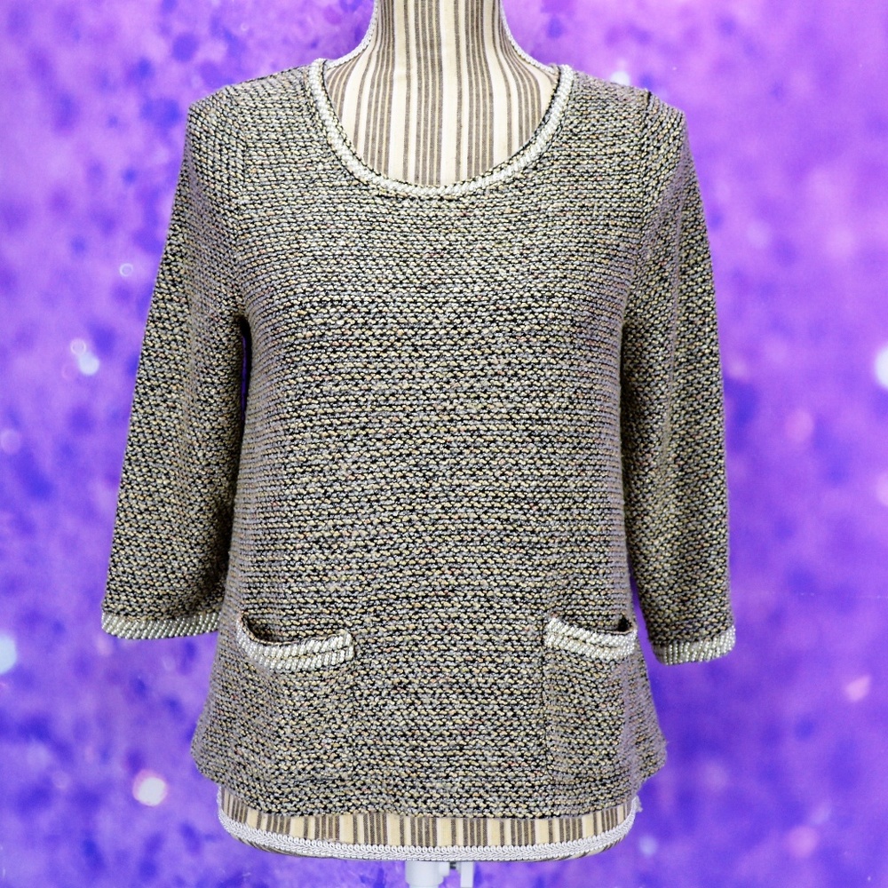 Anthropologie Meadow Rue Pearl Bead Trim Sweater